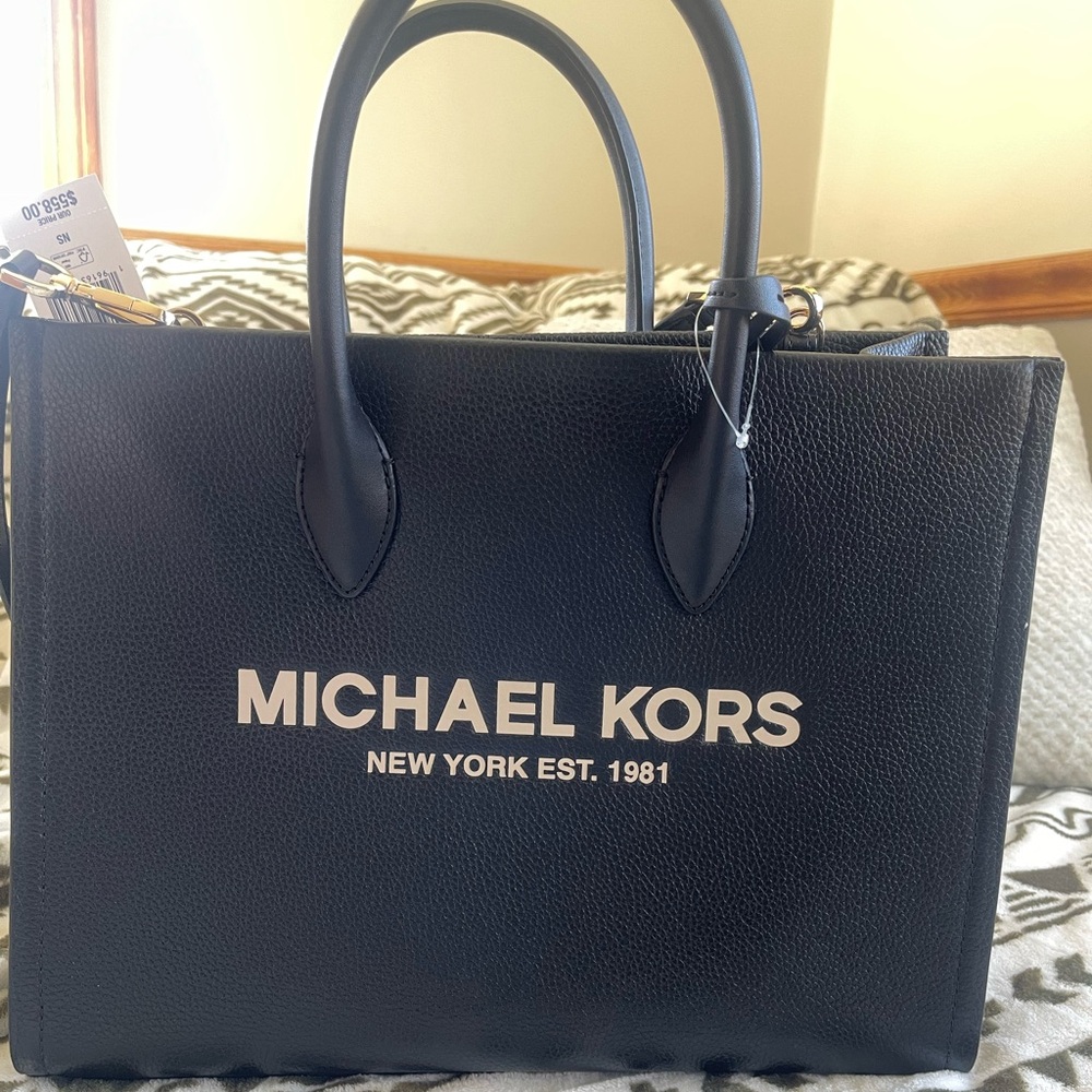 Michael Kors Black Tote with White Logo